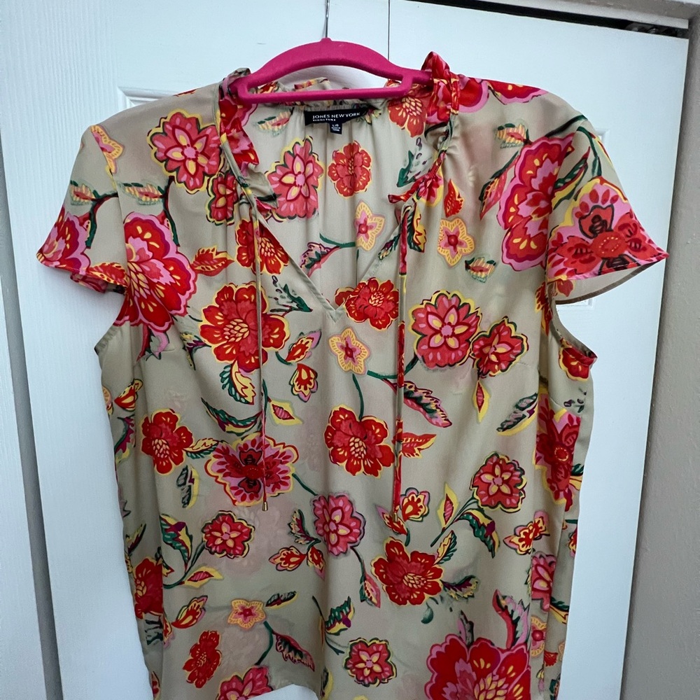 Jones New York Sheer Ruffle Blouse Top